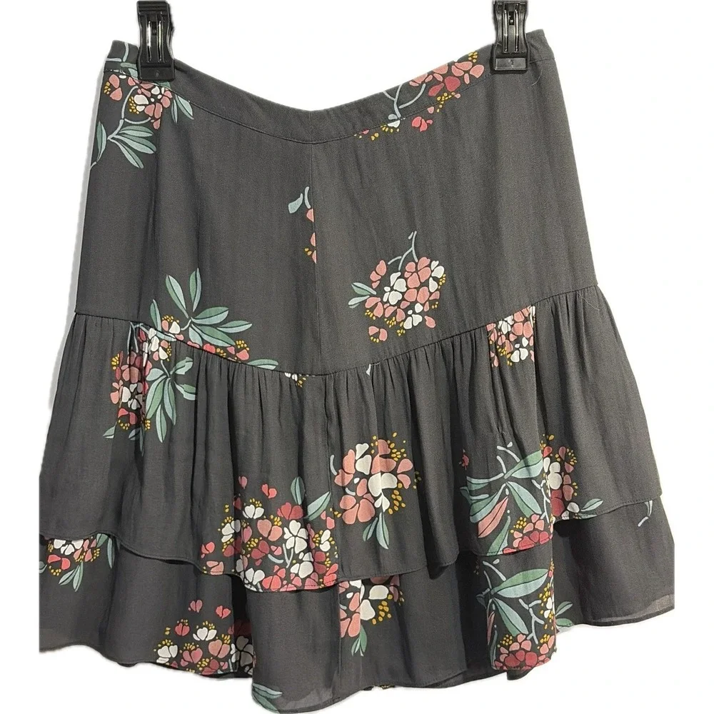 Loft Floral Ruffled Tiered Mini Skirt Boho Chic Cottagecore Summer 4 - Picture 2 of 8